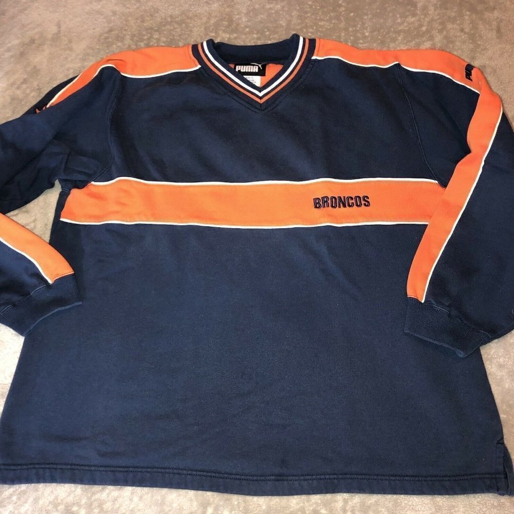 Vintage Puma DENVER BRONCOS V-Neck Embroidered Logo Pullover Sweatshirt - Picture 4 of 12